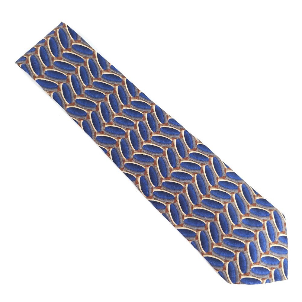 Jos. A. Bank Men Necktie Geometric 100% Silk Blue Multi Size 58x4 - NWOT - USA